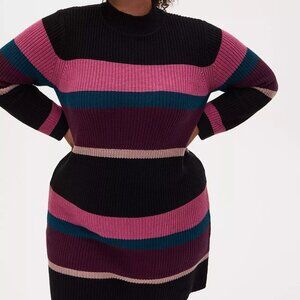 NWT TORRID Multi Stripe Women's Size 0 (12/L) Long Sleeve Knit Sweater Dress